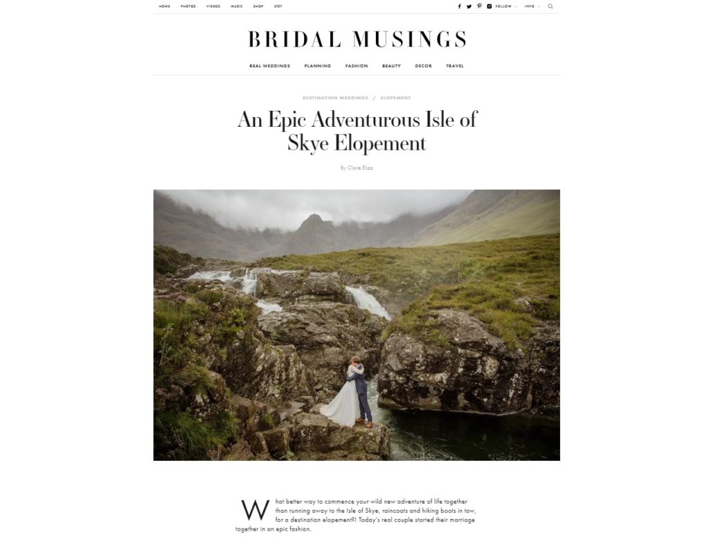 Isle of Skye Elopement featured in Magazine