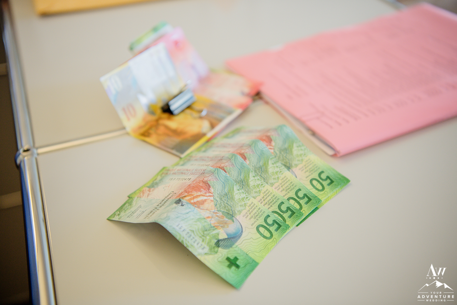 Switzerland money photo on wedding day