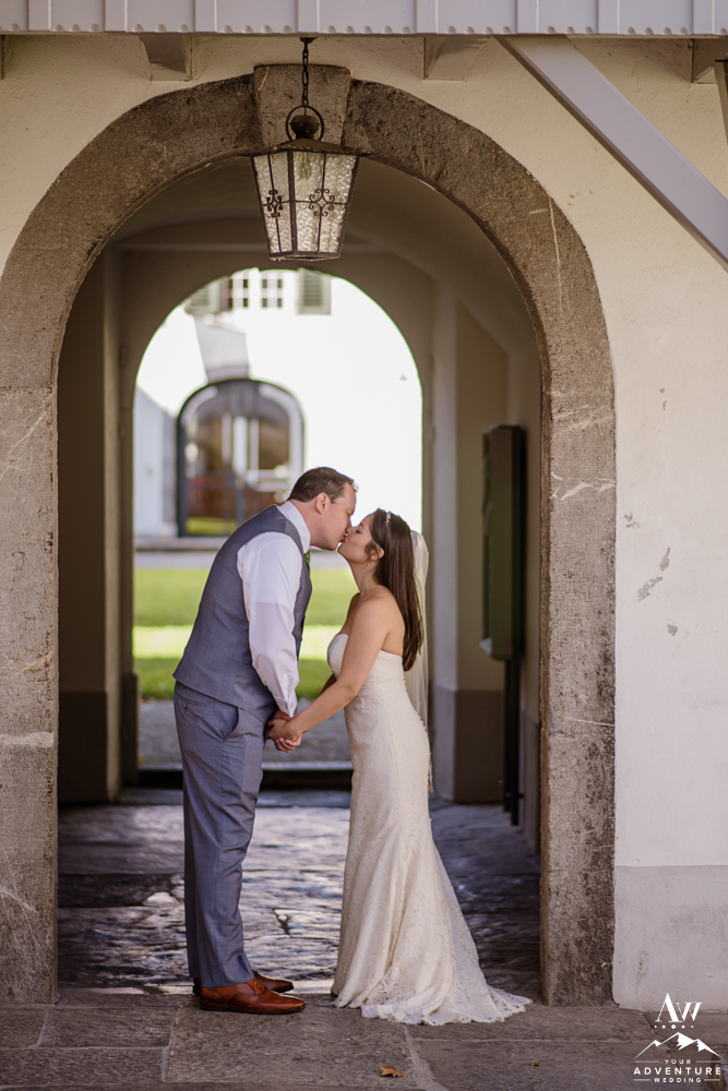 Couple kissing in Interlaken Switzerland