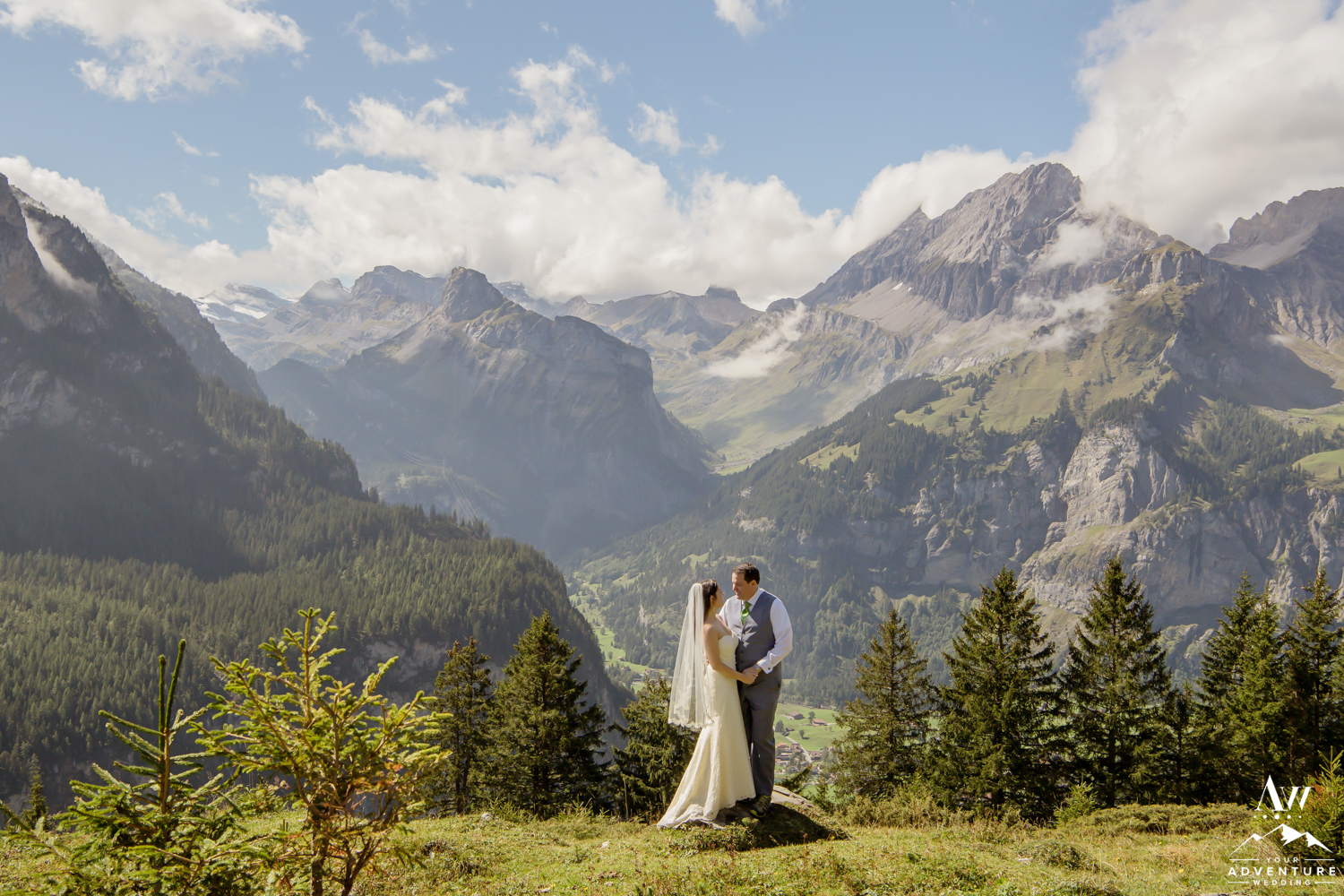 Couple in front of Switzerland Alps