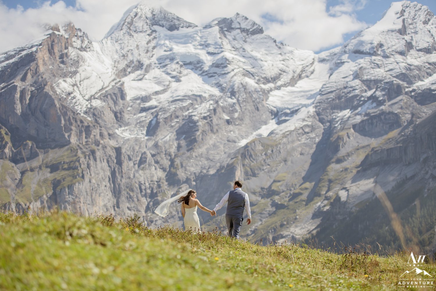 Couple walking in Switzerland elopement photos