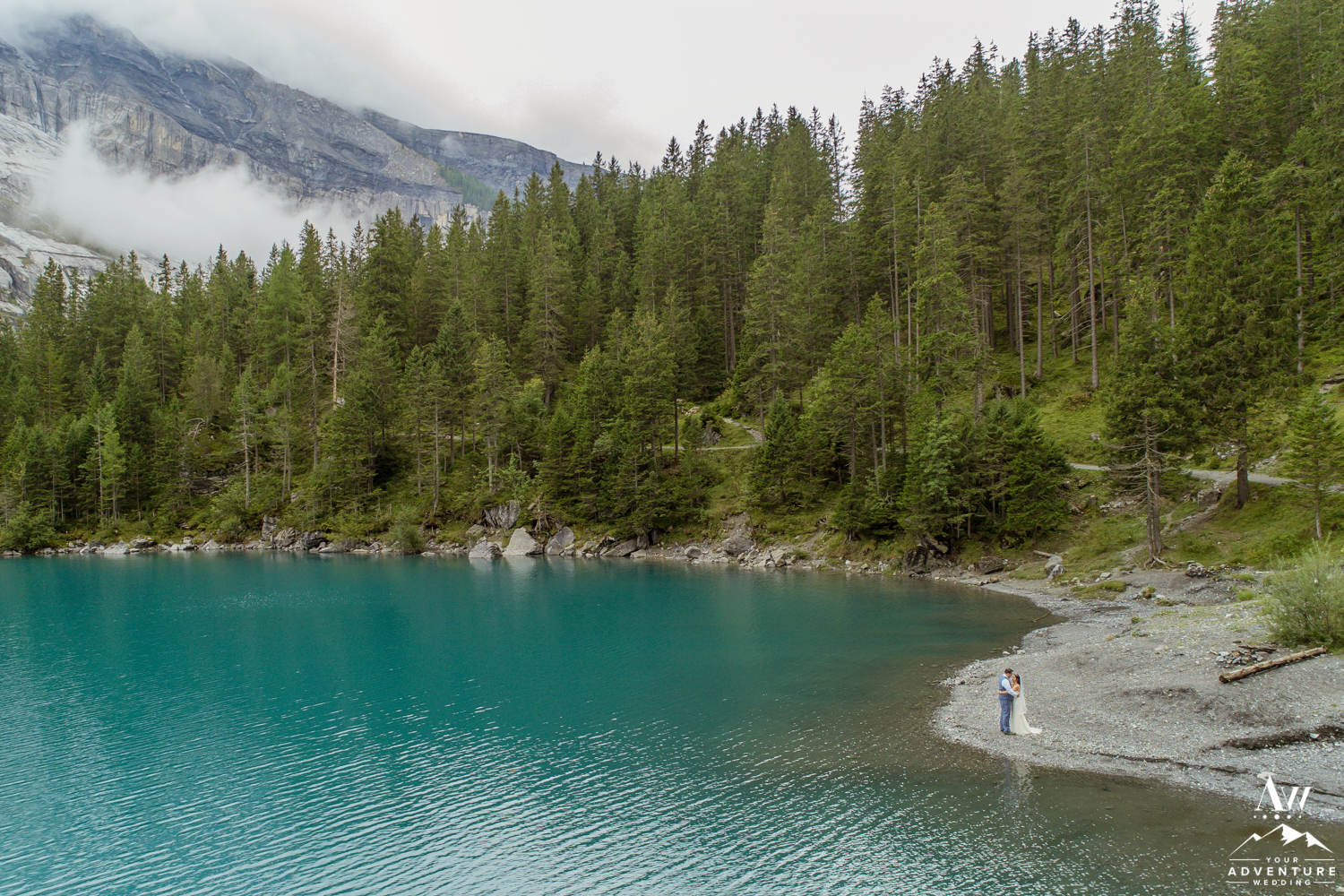 Oeschinensee Lake Drone Wedding Photo