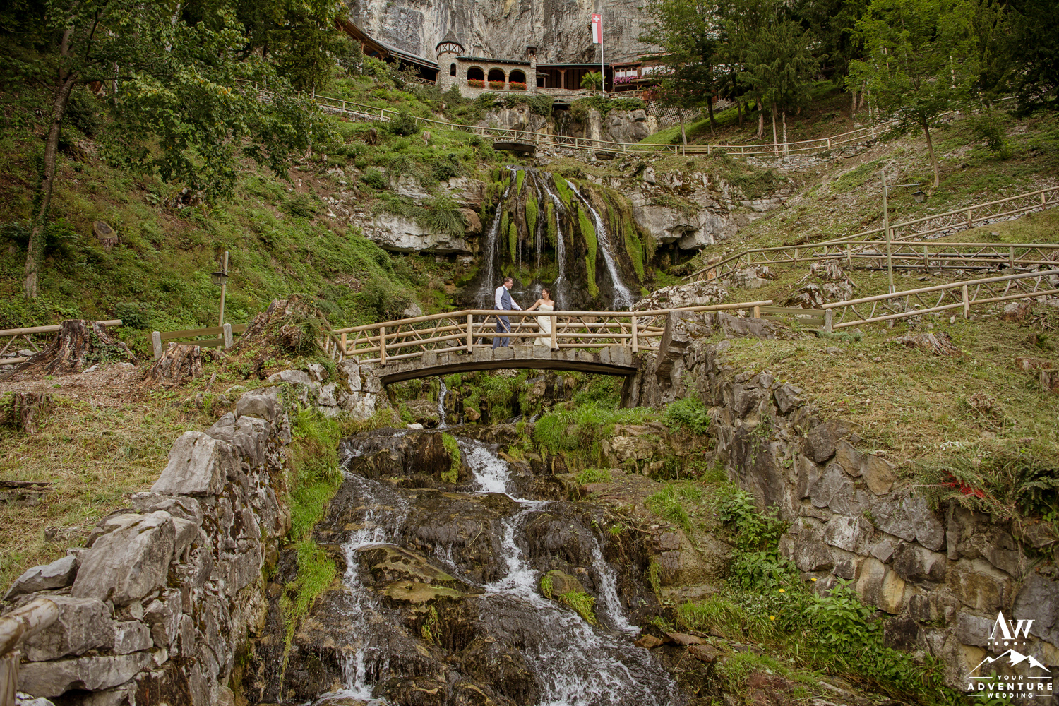 Switzerland Elopement Couple Walking at st beatus caves