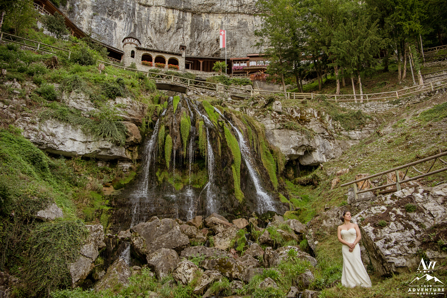 Wedding Couple outside of st beatus caves switzerland