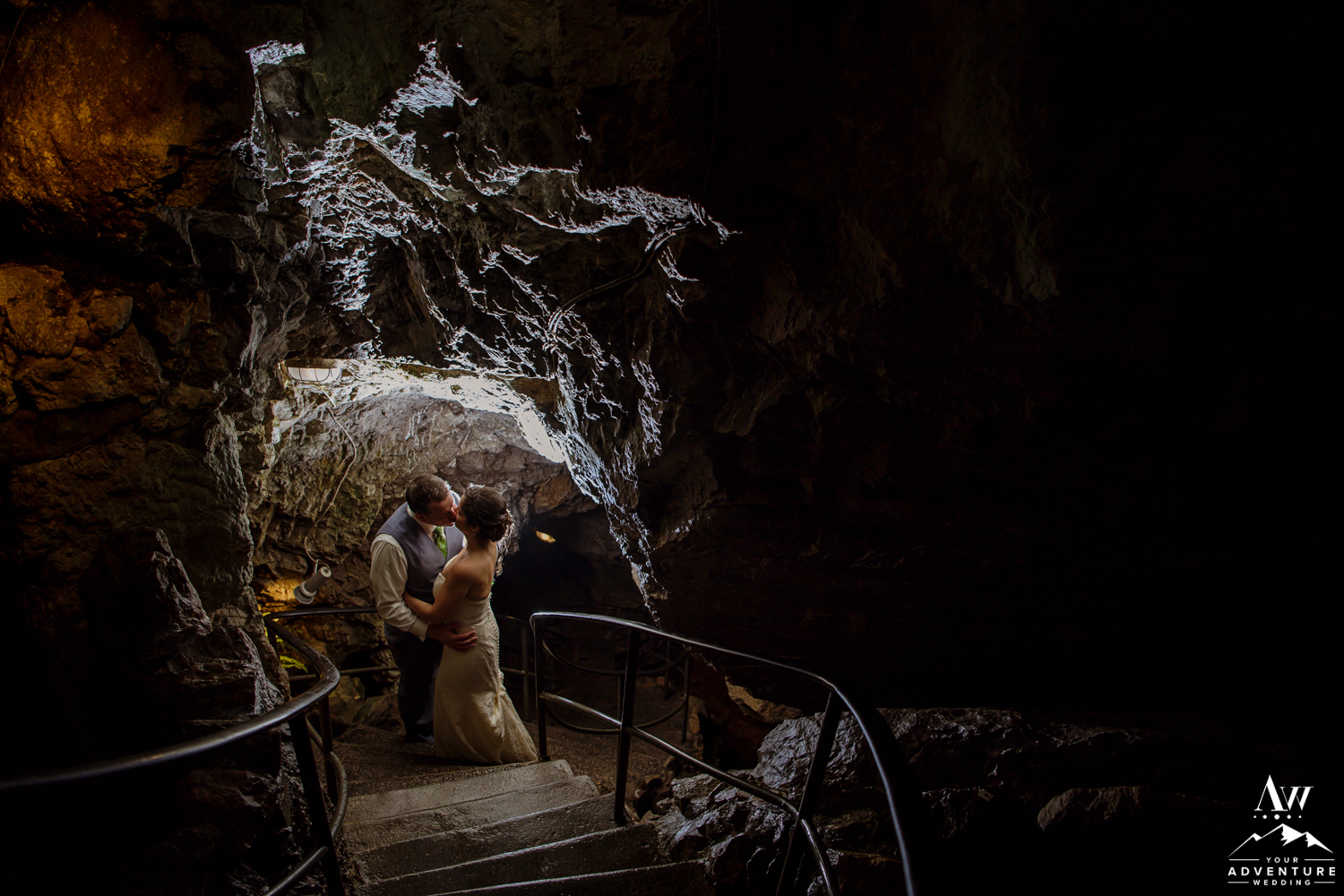 Wedding Photos inside of st beatus caves switzerland