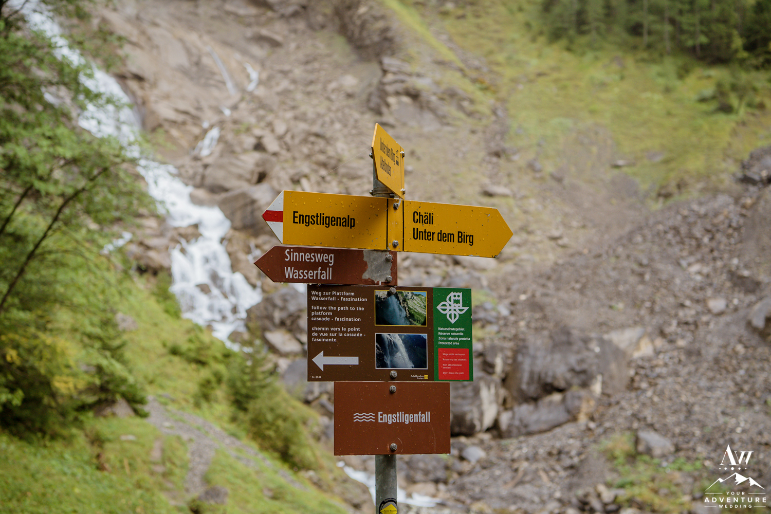 Engstligenalp Waterfall Wedding Sign in Switzerland