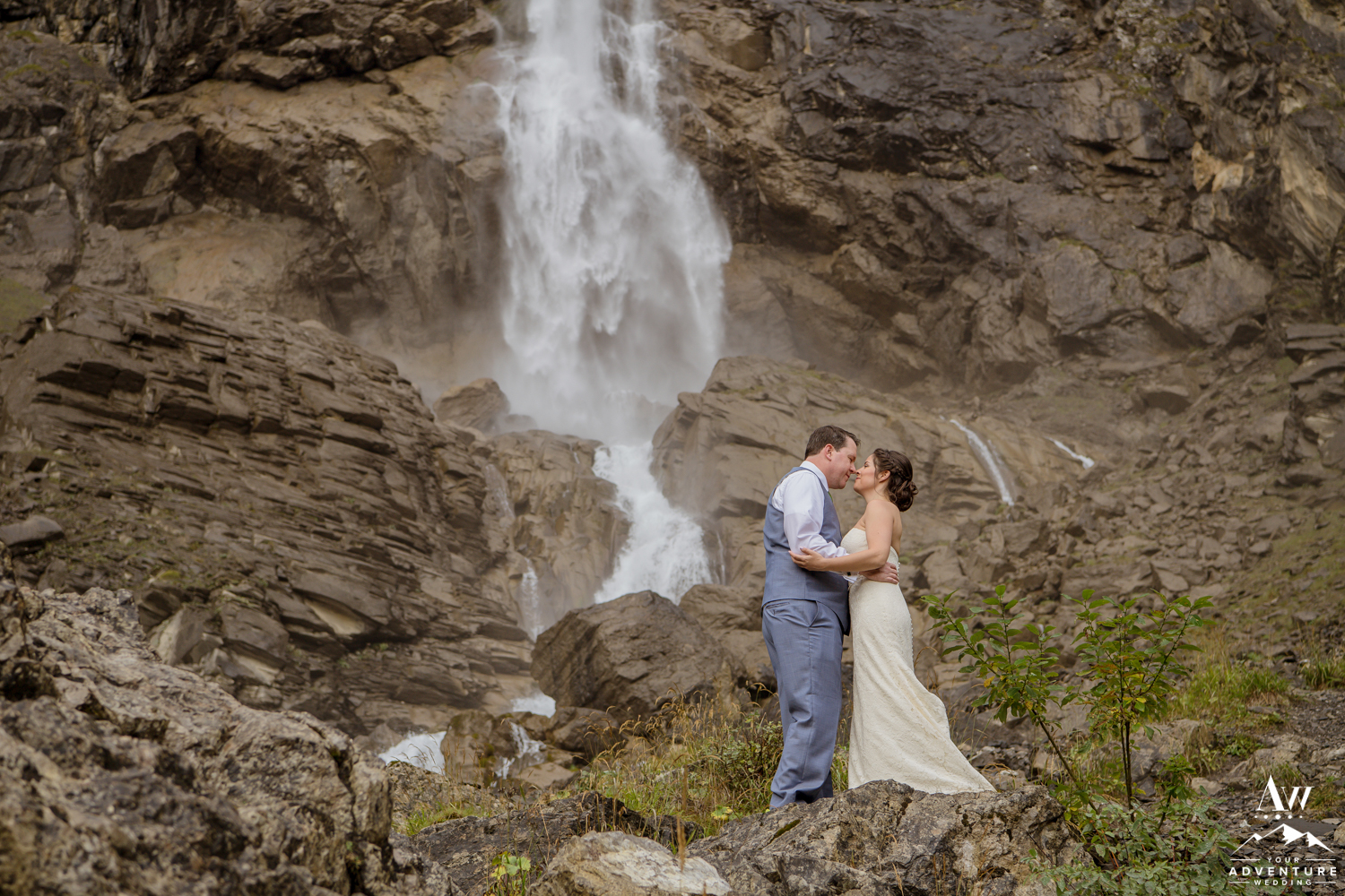 Engstligenalp Waterfall Wedding Photos Couple Looking at Each other