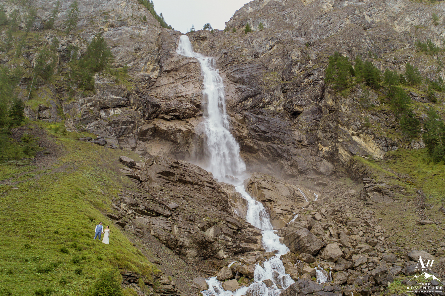 Switzerland Wedding photos in Adelboden at Engstligenalp Waterfall
