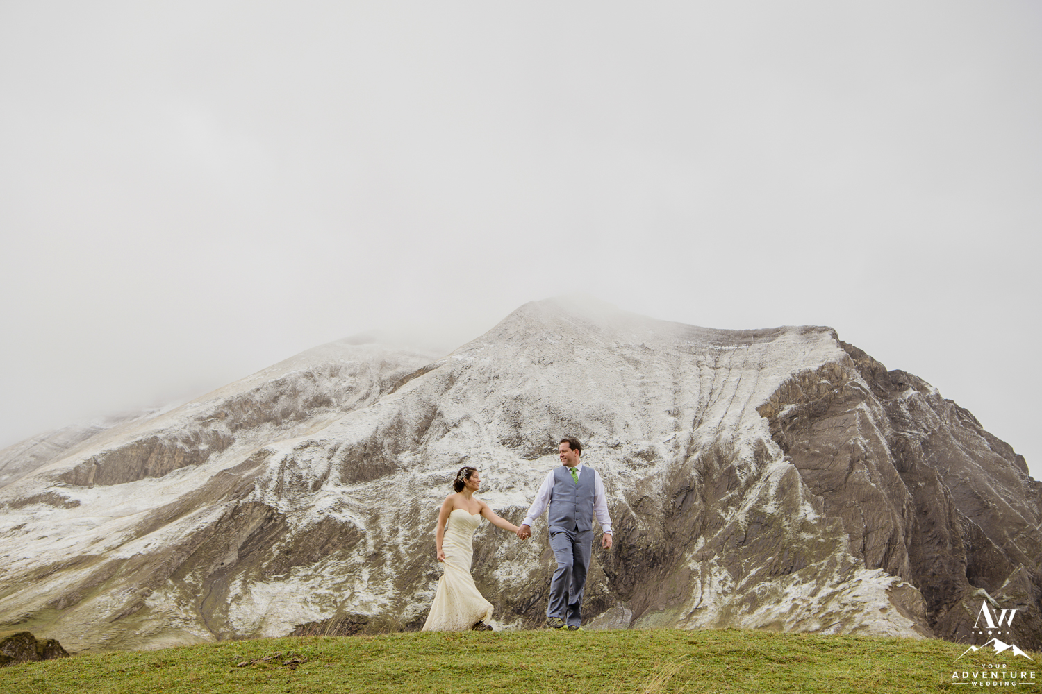 Switzerland Wedding Couple Walking on engstligenalp mountain