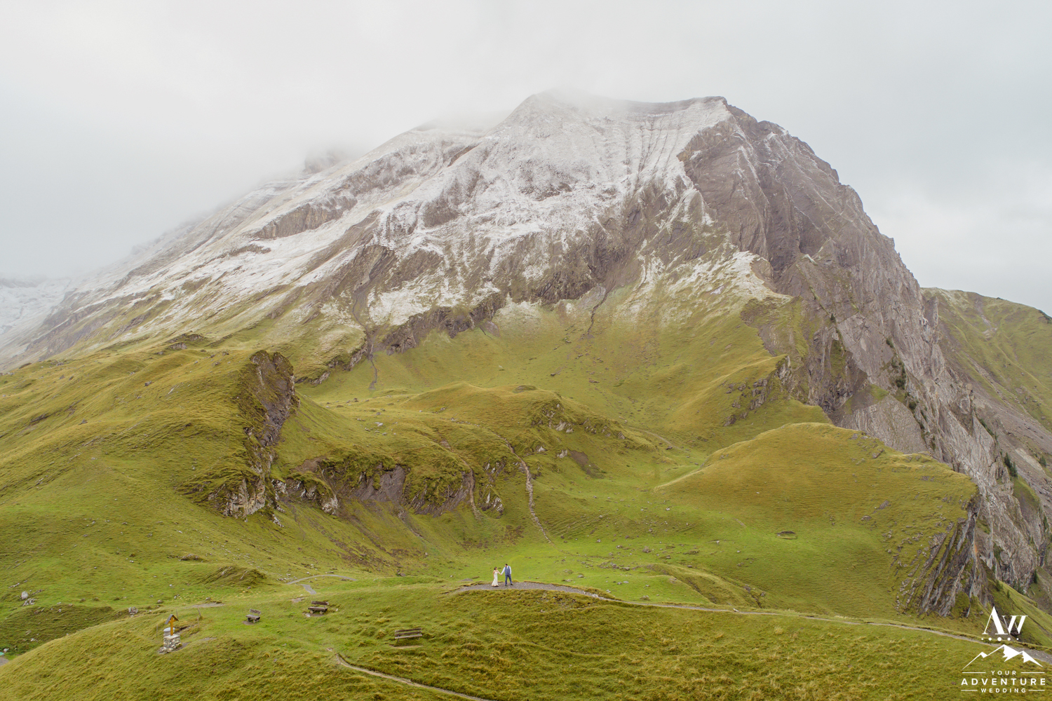 Drone Elopement photos on engstligenalp mountain in Switzerland