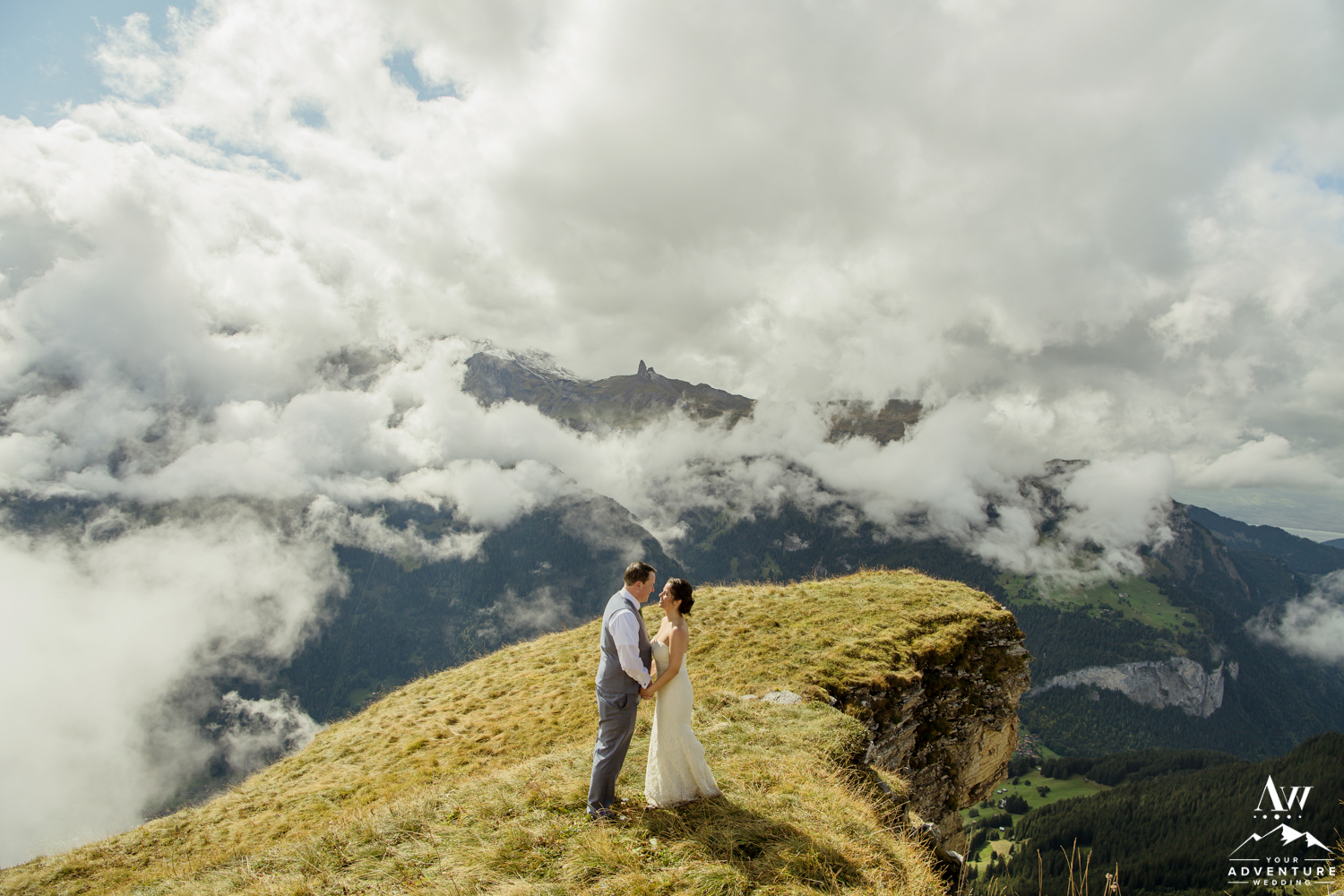 Switzerland Wedding Couple above Lauterbrunnen