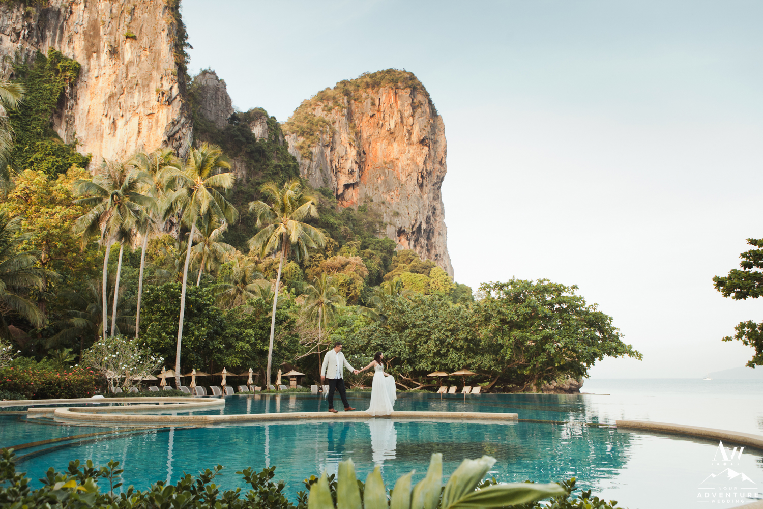 Thailand Wedding Couple exploring the Rayavadee Luxury Resort