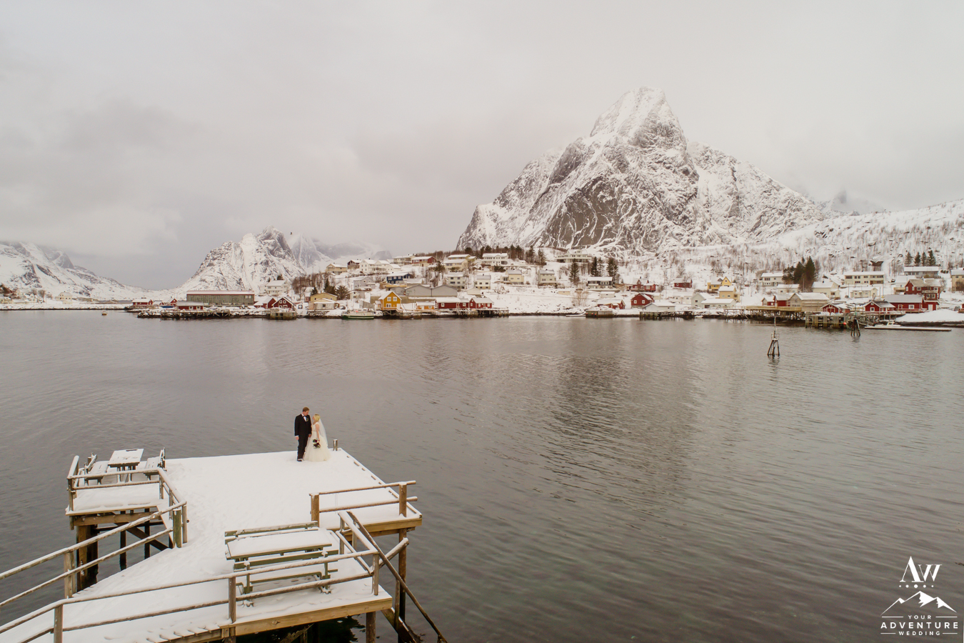 Reine Norway Wedding Couple on a dock