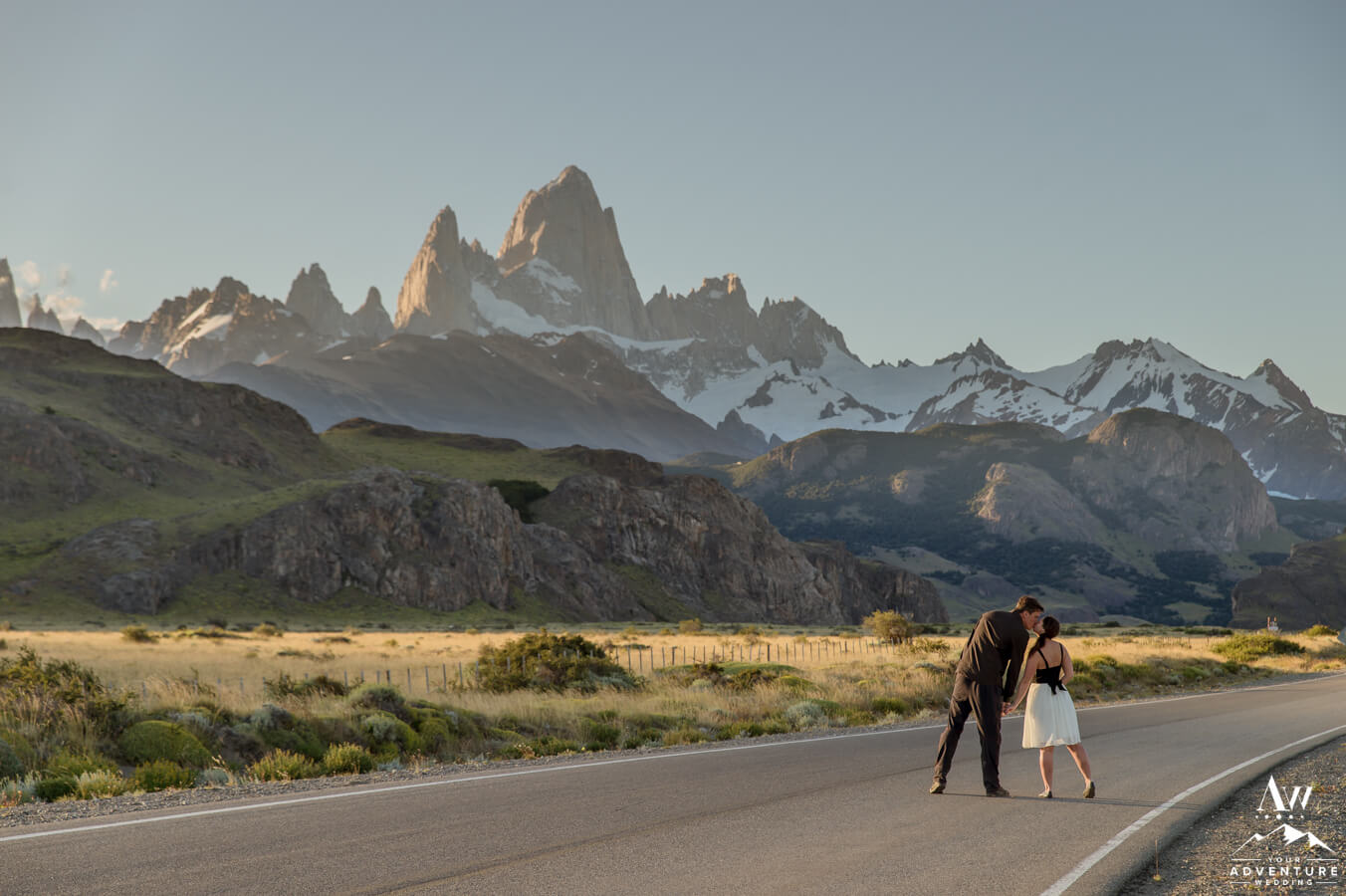 los glaciares national park elopement couple with mountains behind