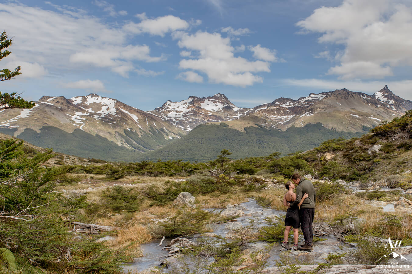 Argentina Wedding Guide-Couple during a Mountain River Elopement