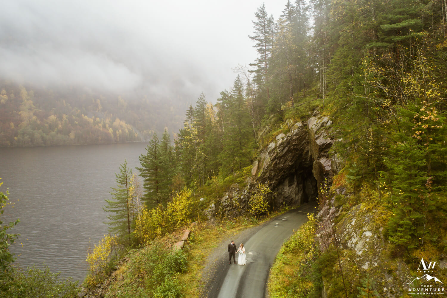 Couple beside a Norway Fjord Wedding Cave