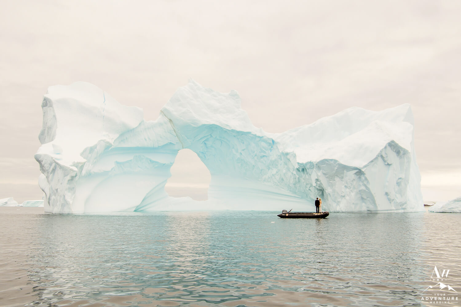 Massive icebergs and Antarctica Wedding Couple