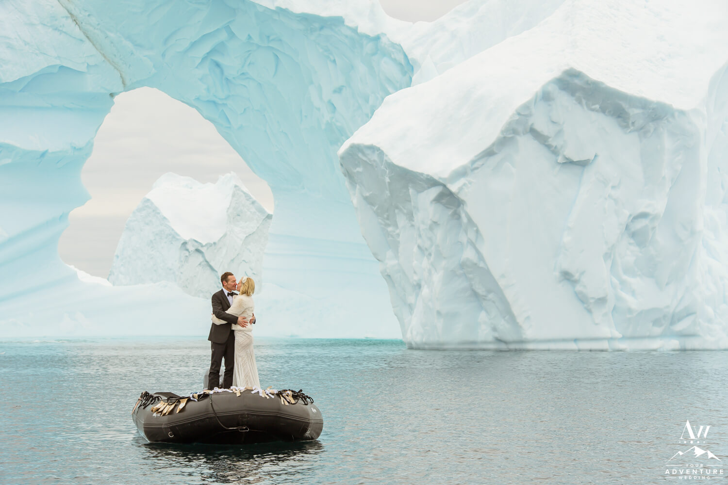 Antarctica Wedding Expedition Couple with icebergs
