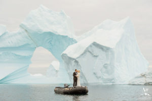 Antarctica Wedding Expedition Couple in front of an iceberg
