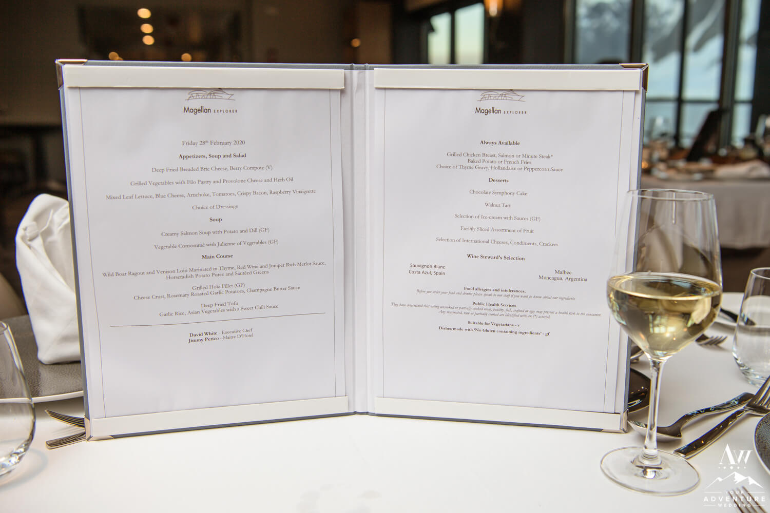 Magellan Explorer Antarctica Wedding Menu