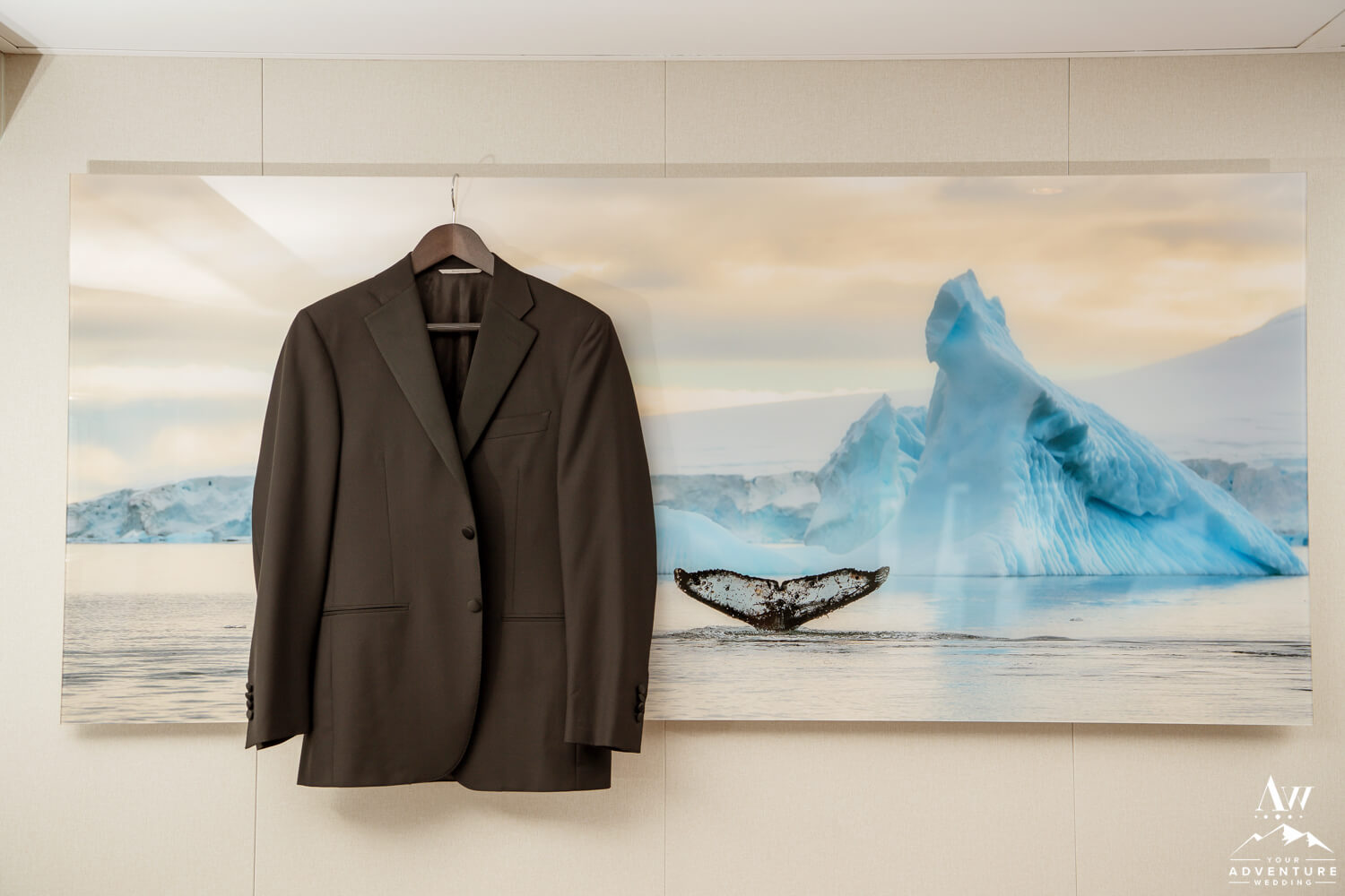 Antarctica Groom Tux Suit Hanging