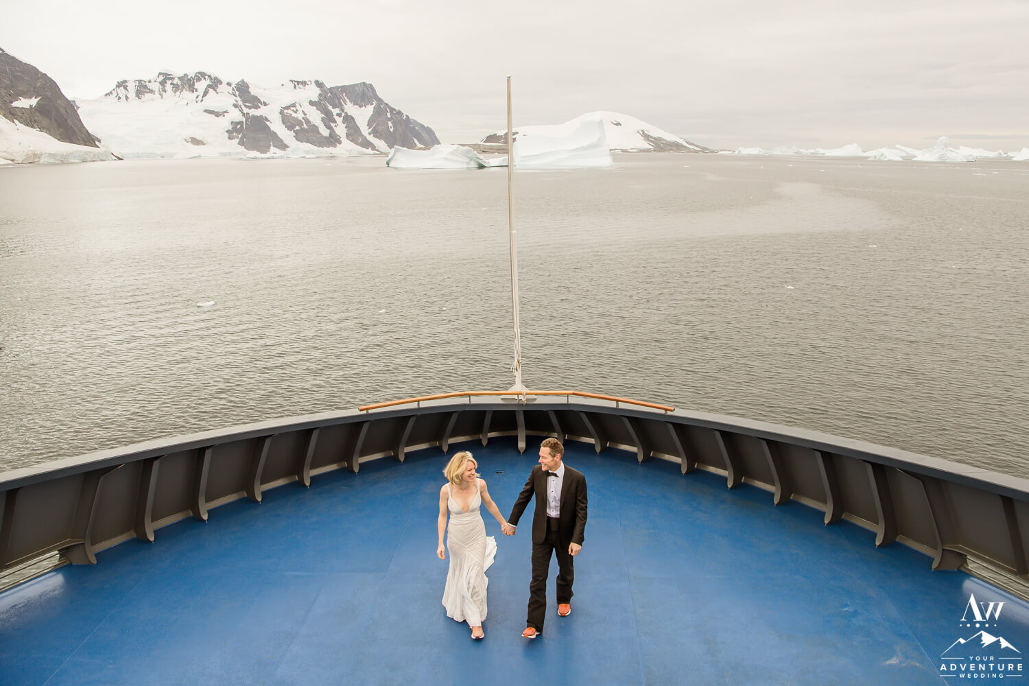 Magellan Explorer Wedding Couple on Bow of Ship