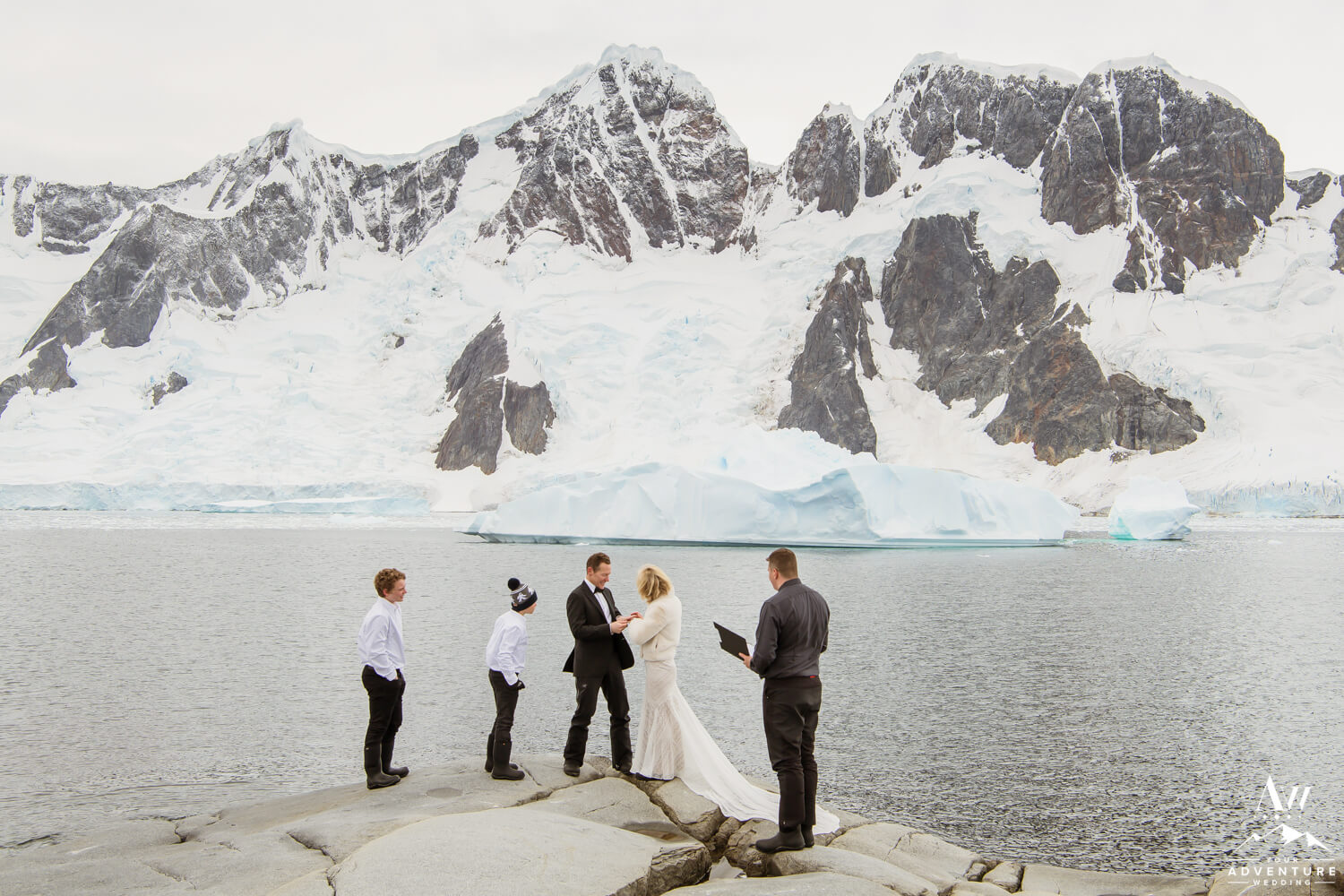 Antarctica Wedding Expedition Couple Exchanging Rings