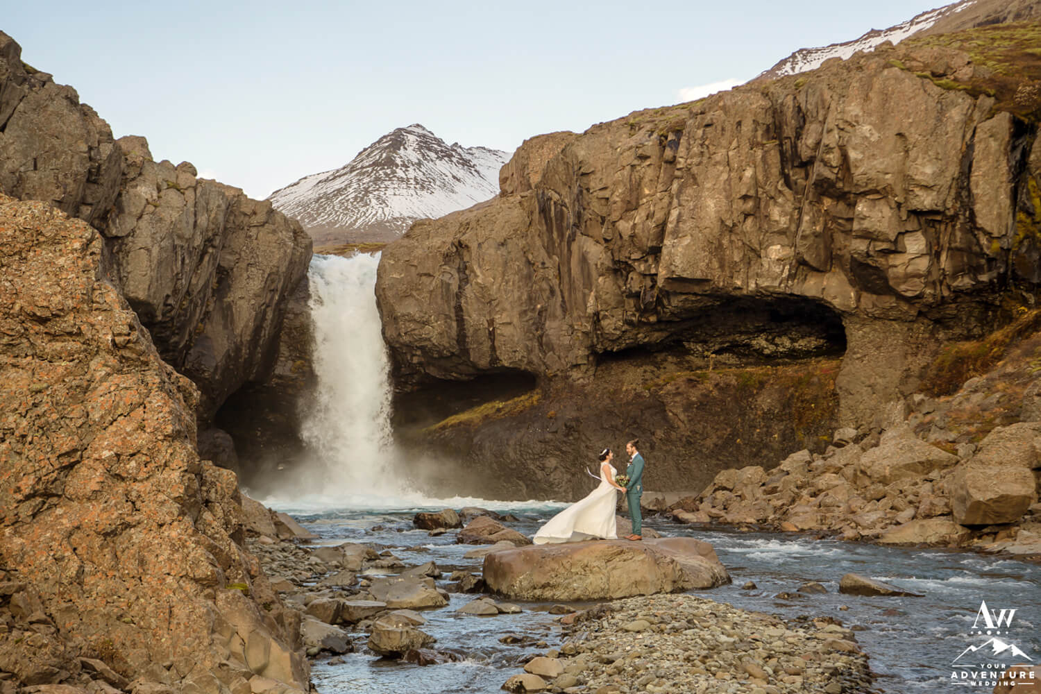 Adventurous Iceland Hiking Elopement Couple at Waterfall
