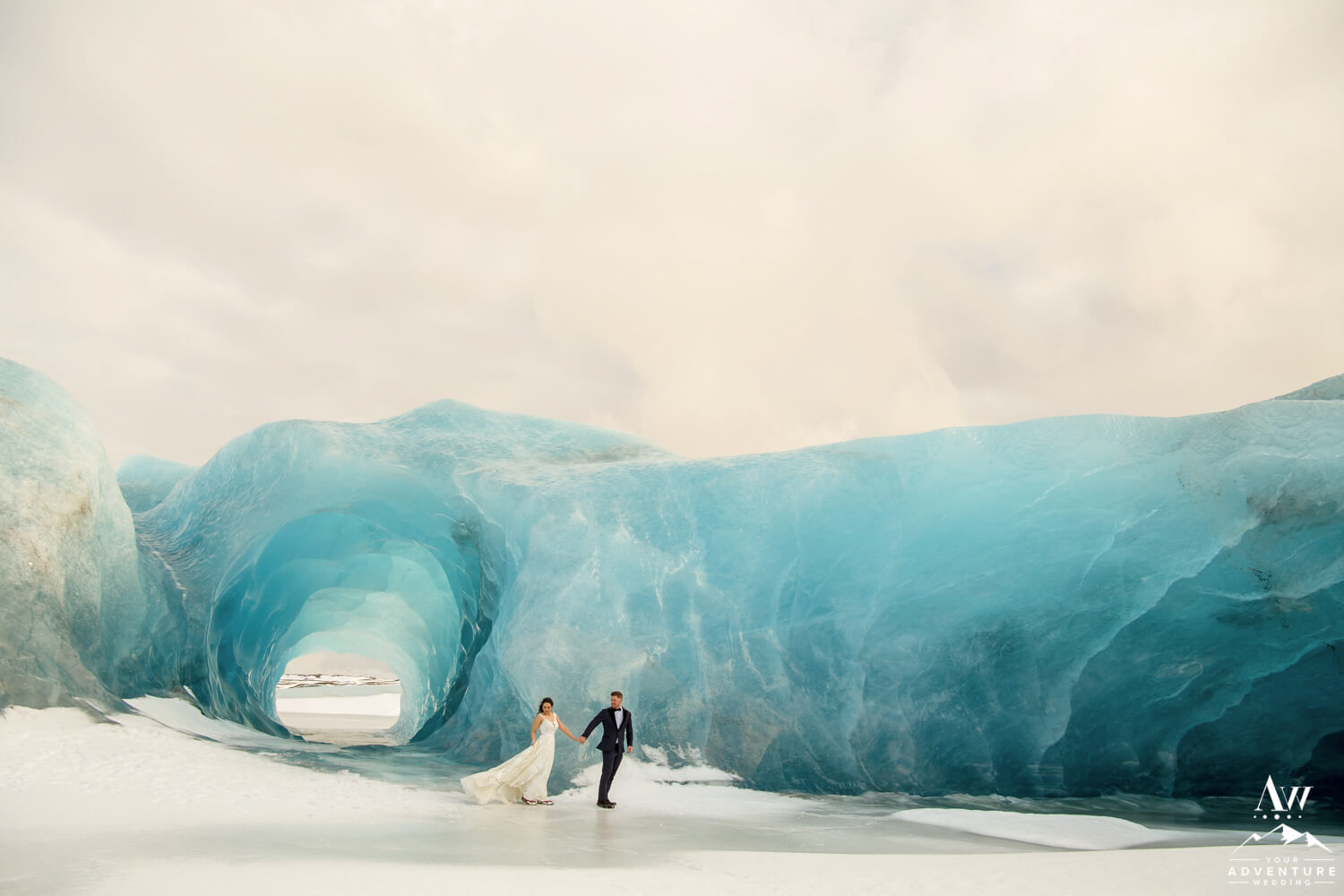 Blue Ice Cave Elopement Couple Walking