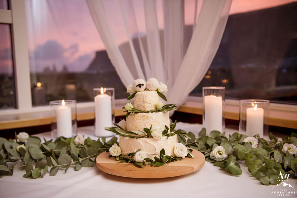 Adventure Wedding Cake with View of Iceland at Sunset